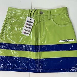 Mademe Green and Blue mini vinyl skirt XS